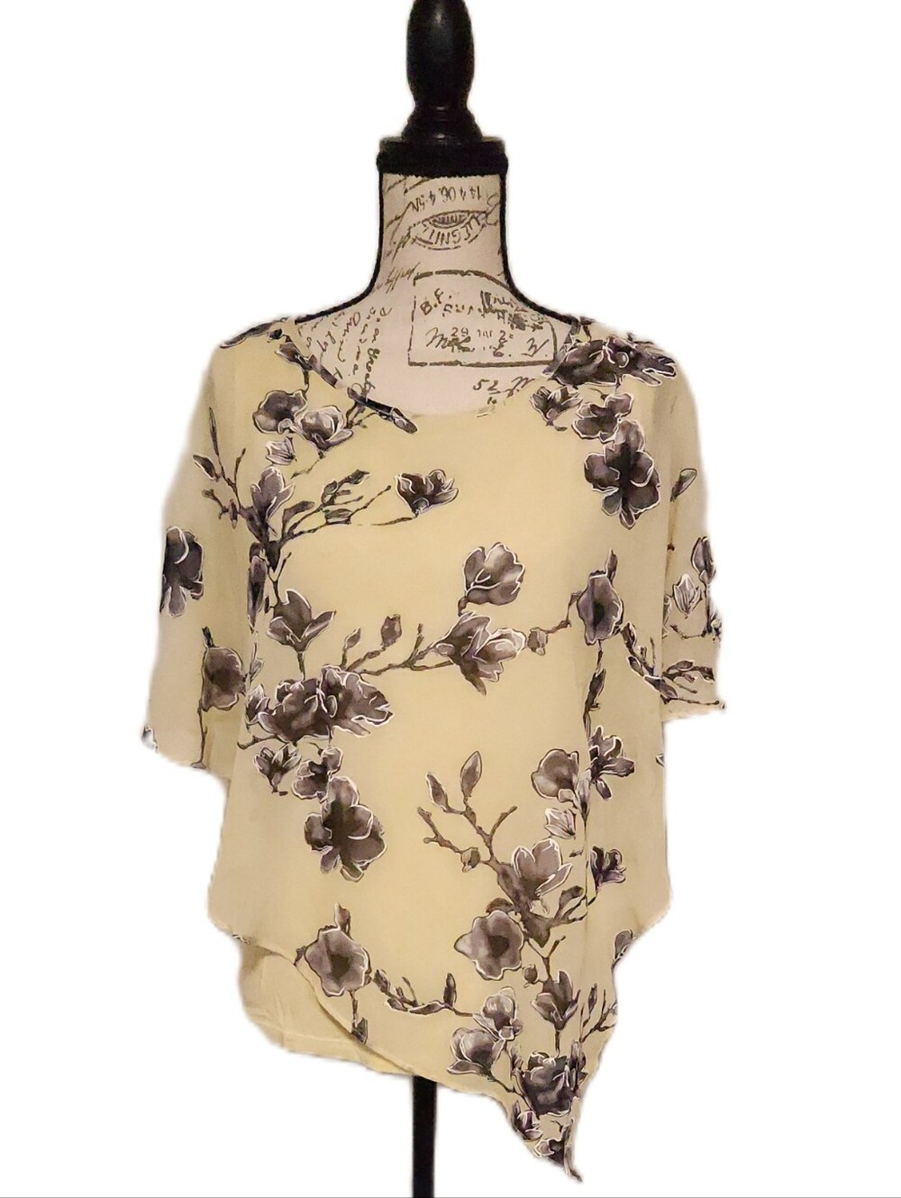 Alyx Floral Layered Top- Yellow, Black, Gray | Flowy Asymmetrical - Size Large